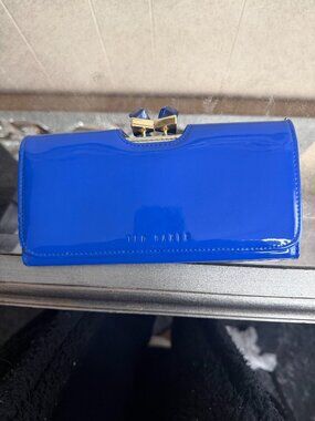 Ted Baker London Blue Patent Wallet 💙✨ Crystal Clasp Clutch 💎 Designer Stateme